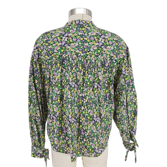 Maeve Anthropologie Ashleigh Shirt Floral Tie Puff Long Sleeve Button Up Small - Picture 5 of 9